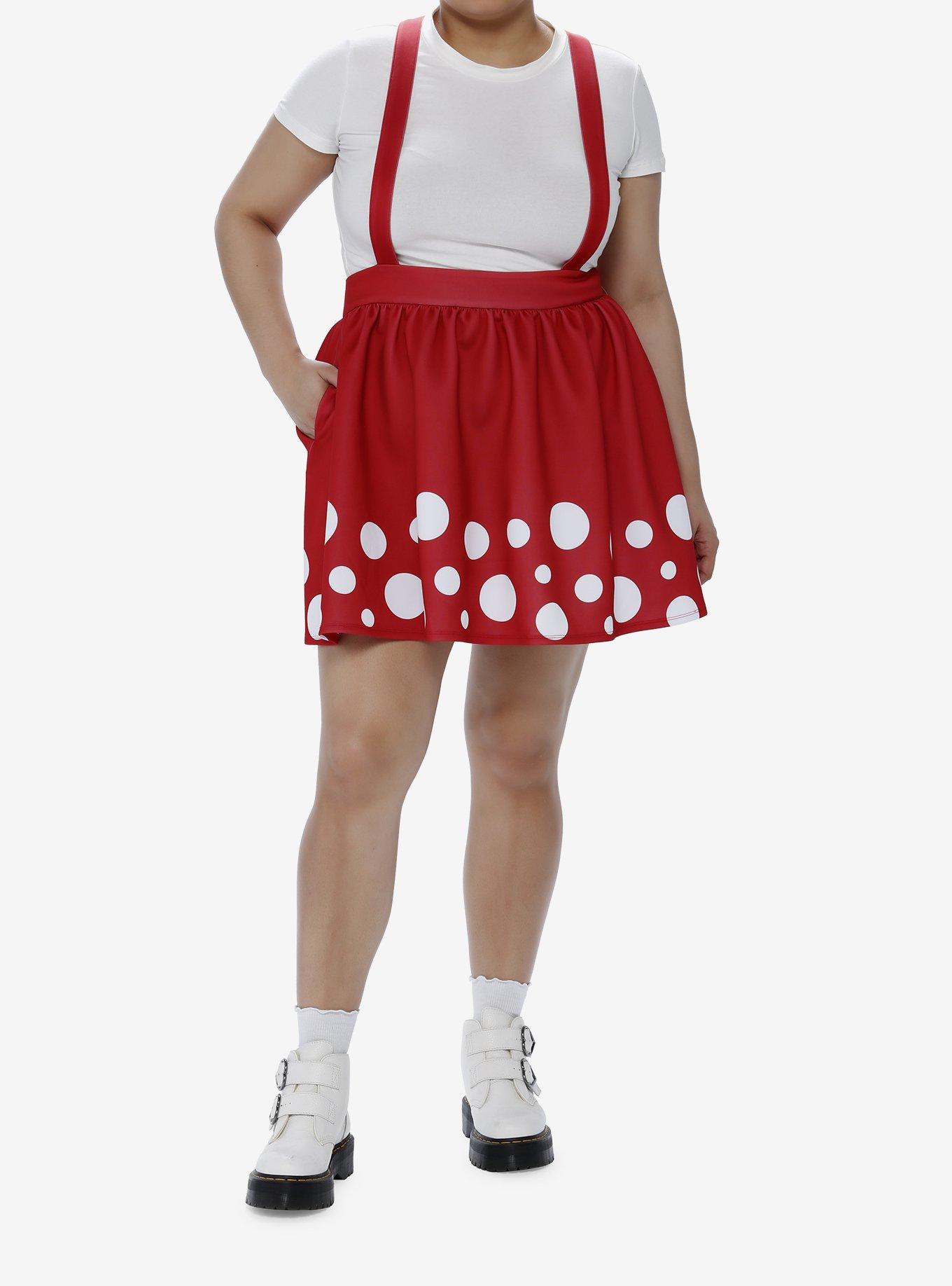 Thorn & Fable Red Mushroom Suspender Skirt Plus Size, RED, alternate