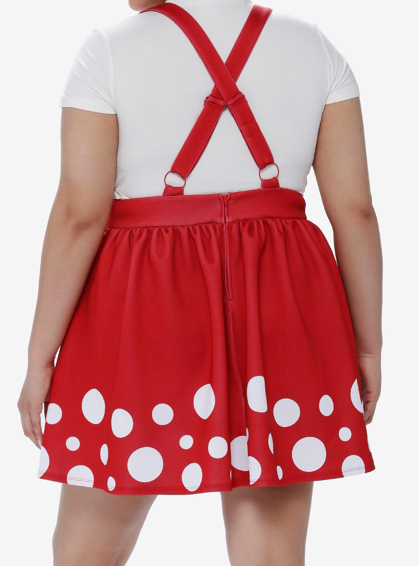 Thorn & Fable Red Mushroom Suspender Skirt Plus Size, RED, alternate