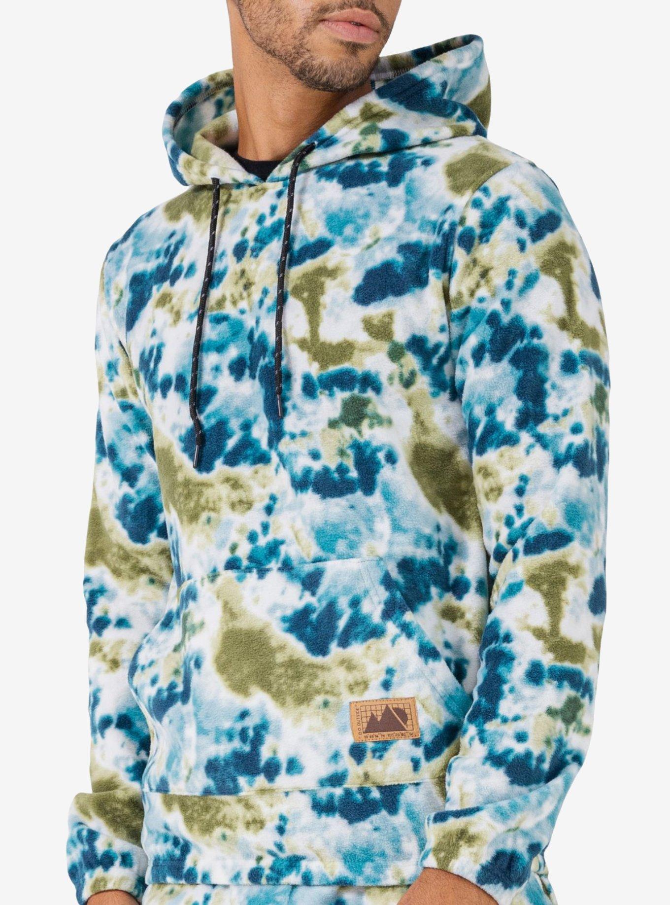 Aqua Tie Dye Polar Fleece Pullover Hoodie, MULTI, alternate