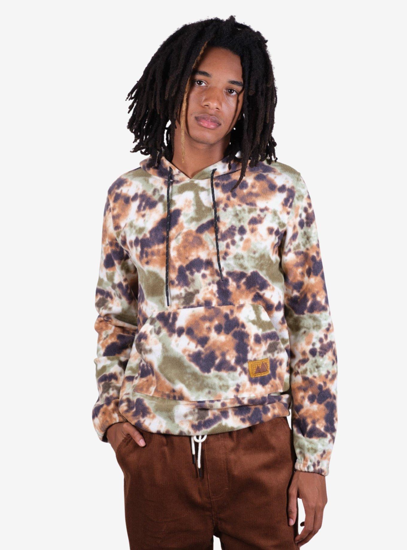 Earthy Tie Dye Polar Fleece Pullover Hoodie, MULTI, alternate