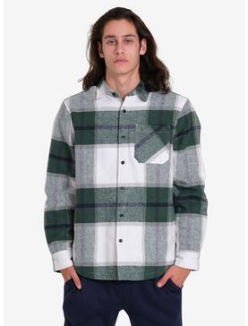 Green Thermal Lined Flannel Long Sleeve Shacket Button-Up Shirt Jacket, , hi-res