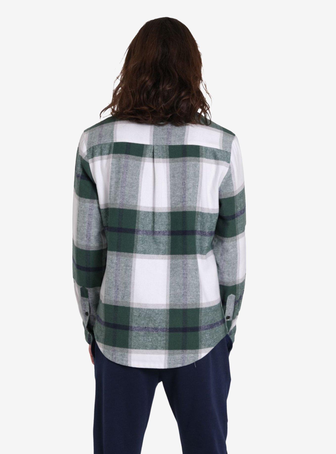 Green Thermal Lined Flannel Long Sleeve Shacket Button-Up Shirt Jacket, GREEN, alternate
