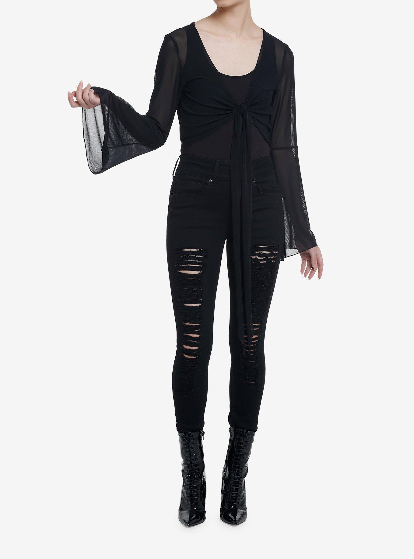 Cosmic Aura Mesh Bell Sleeve Girls Shrug, BLACK, alternate