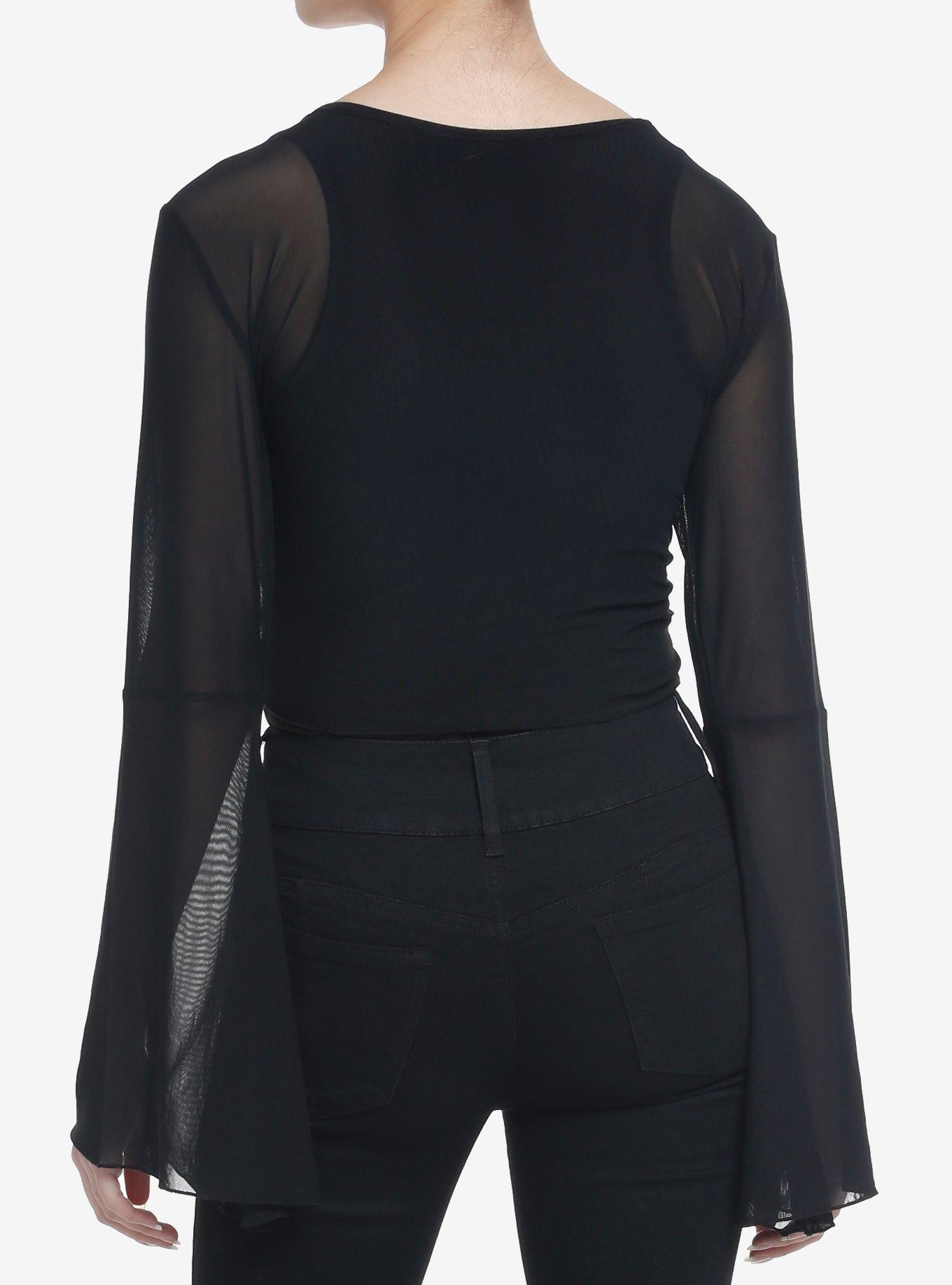 Cosmic Aura Mesh Bell Sleeve Girls Shrug, BLACK, alternate