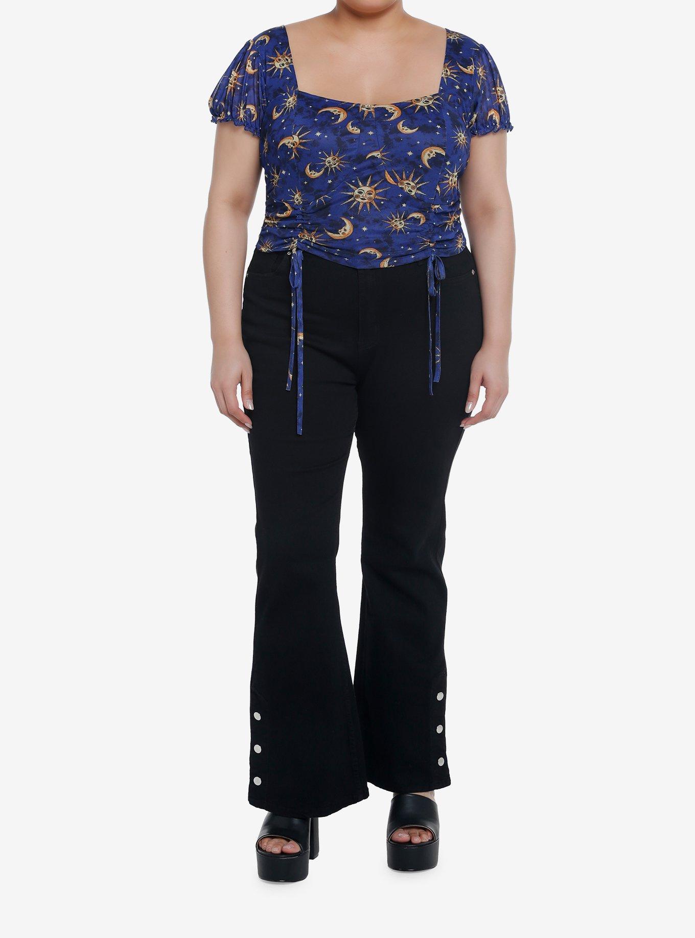 Cosmic Aura Sun & Moon Ruched Girls Crop Top Plus Size, , hi-res