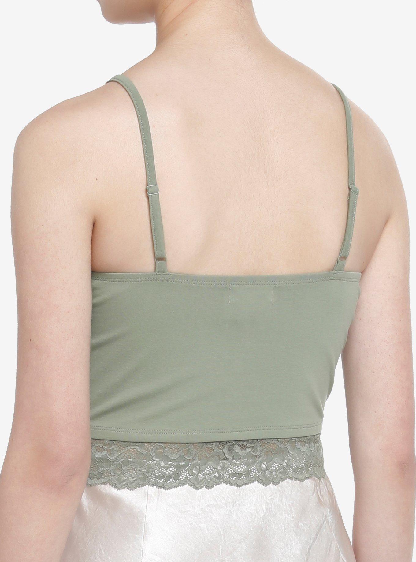 Thorn & Fable Green Butterfly Lace Girls Crop Tank Top, FOREST GREEN, alternate