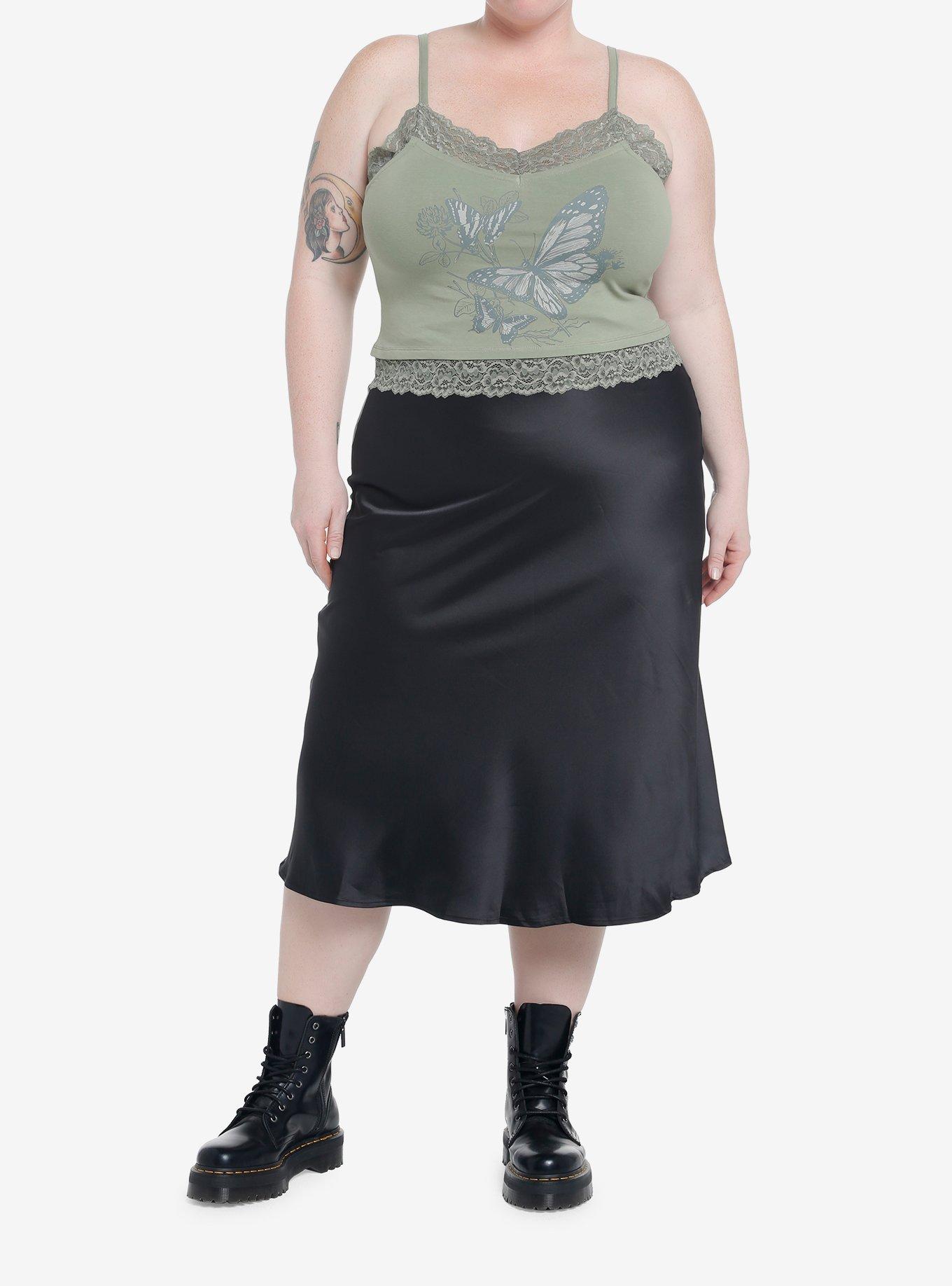 Thorn & Fable Green Butterfly Lace Crop Girls Tank Top Plus Size, FOREST GREEN, alternate