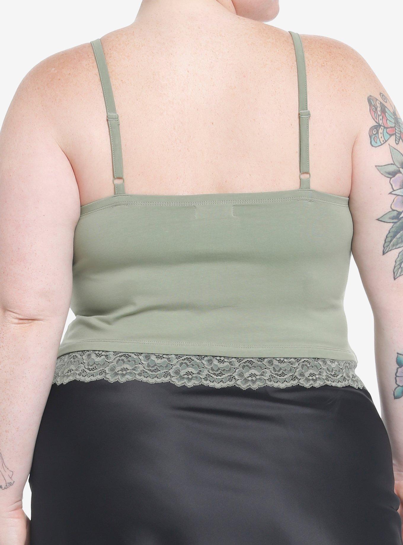 Thorn & Fable Green Butterfly Lace Crop Girls Tank Top Plus Size, FOREST GREEN, alternate