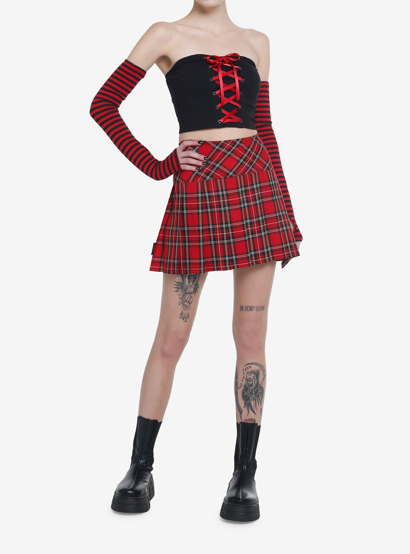 Red & Black Tube Top With Stripe Arm Warmers, STRIPE - RED, alternate