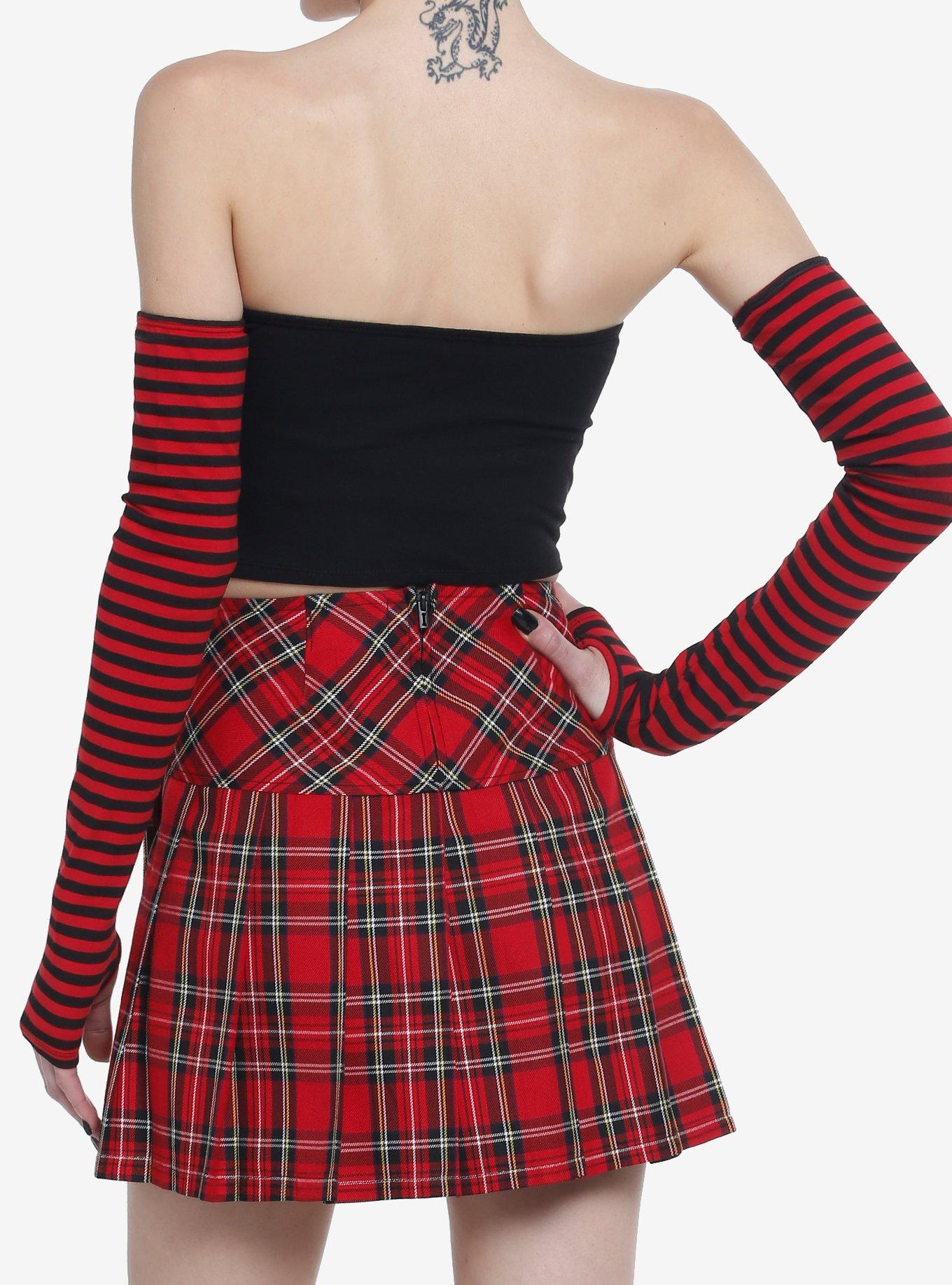 Red & Black Tube Top With Stripe Arm Warmers, STRIPE - RED, alternate