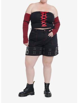 Red & Black Tube Top With Stripe Arm Warmers Plus Size, , hi-res
