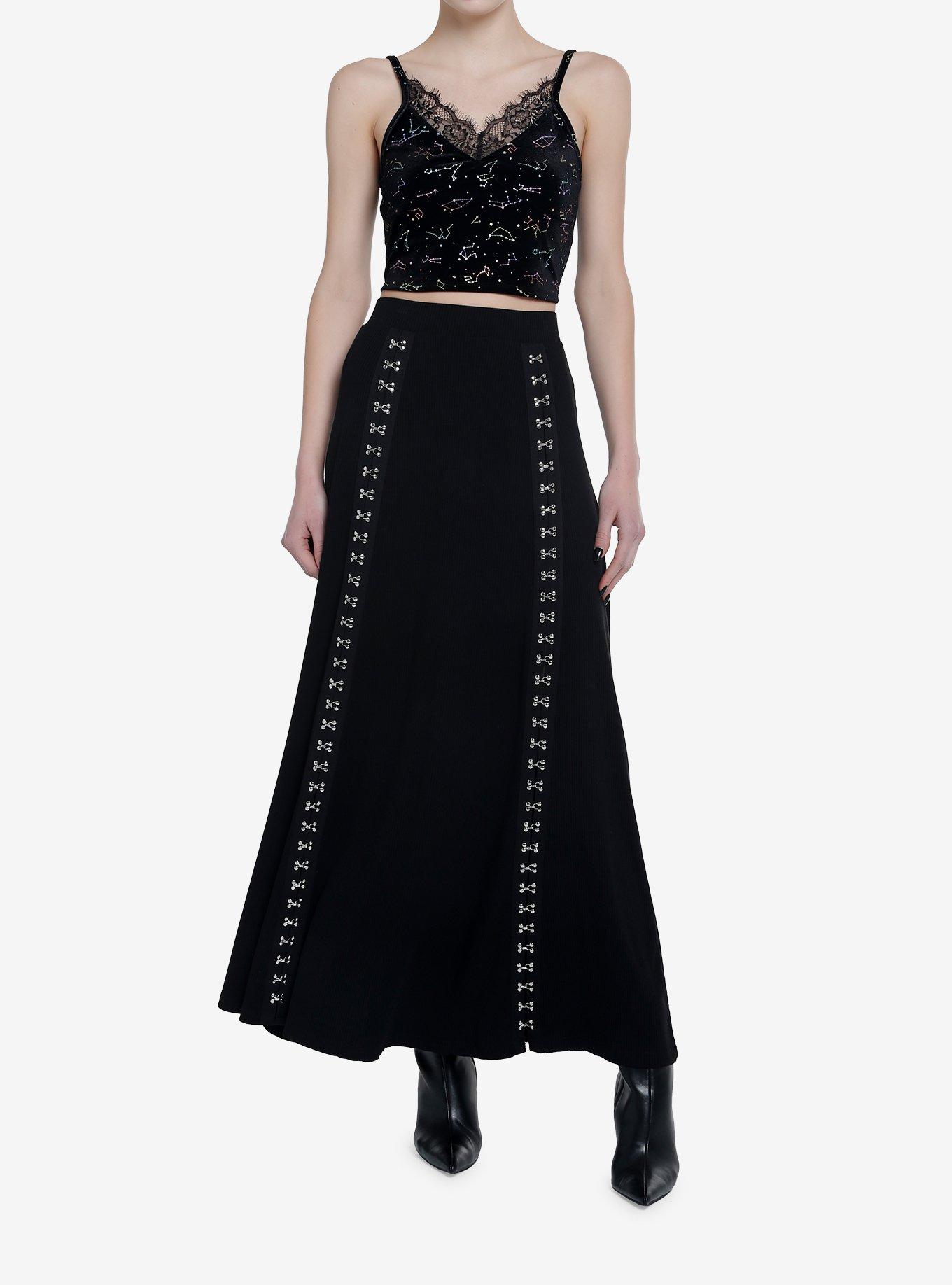 Rainbow Constellations Velvet & Lace Girls Tank Top, BLACK, alternate