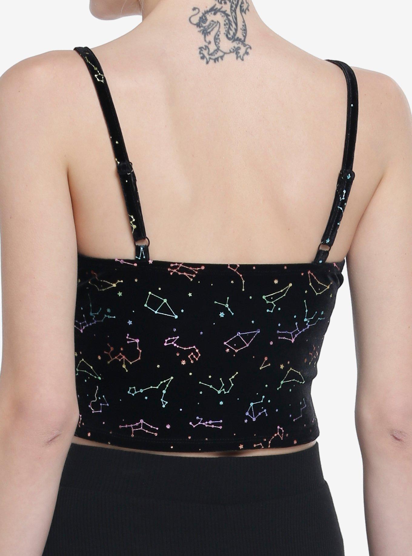 Rainbow Constellations Velvet & Lace Girls Tank Top, BLACK, alternate