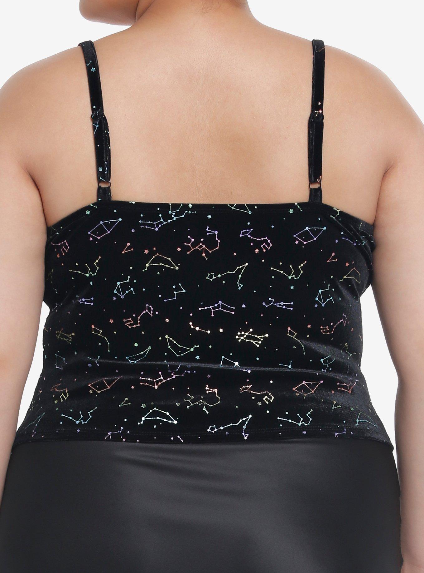 Rainbow Constellations Velvet & Lace Girls Tank Top Plus Size, BLACK, alternate