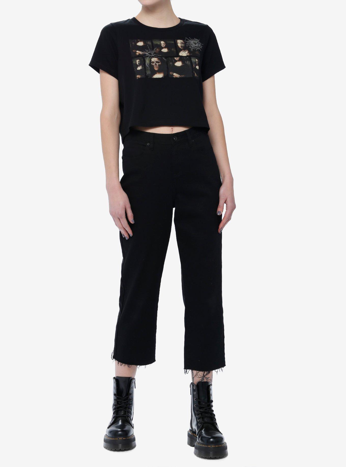 Social Collision Zombie Mona Lisa Girls Crop T-Shirt, BLACK, alternate