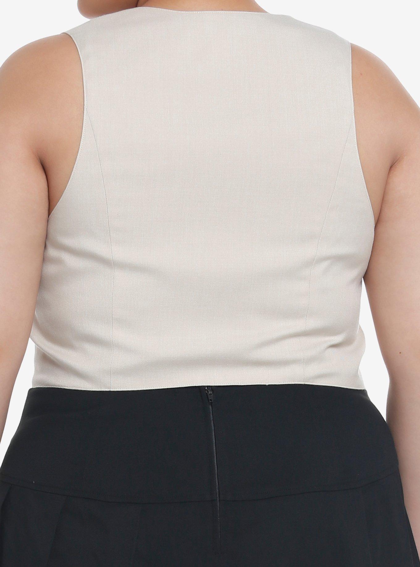 Thorn & Fable Beige Button Front Girls Vest Plus Size, BEIGE, alternate