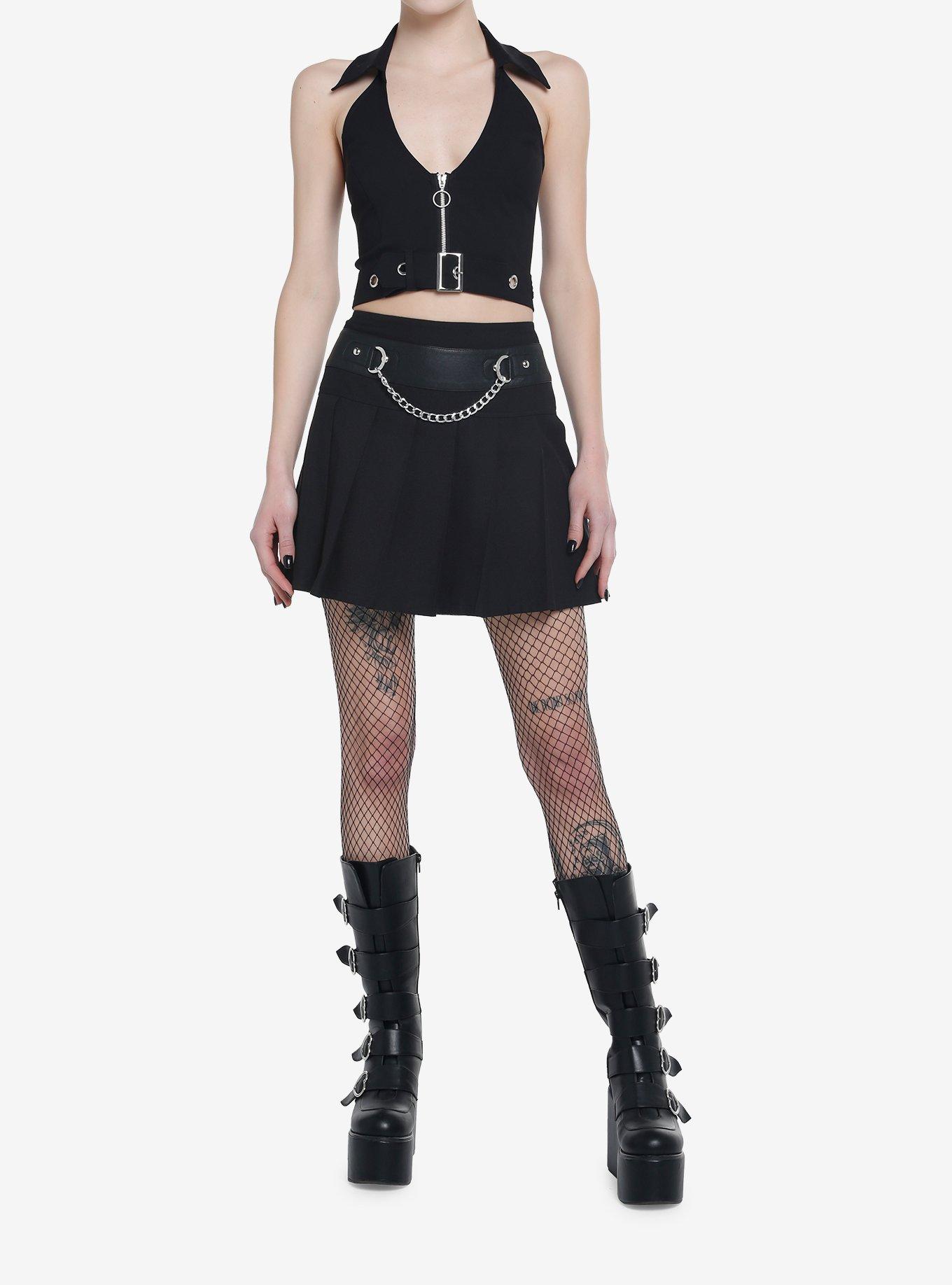 Social Collision Black Zipper Girls Halter Top, BLACK, alternate