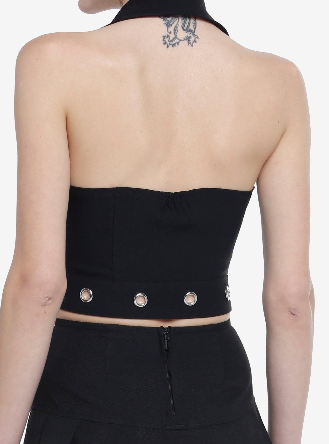 Social Collision Black Zipper Girls Halter Top, BLACK, alternate