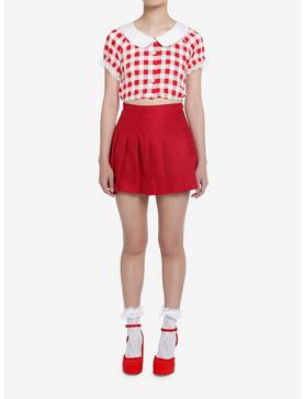 Sweet Society Red Gingham Girls Crop Woven Button-Up, , hi-res