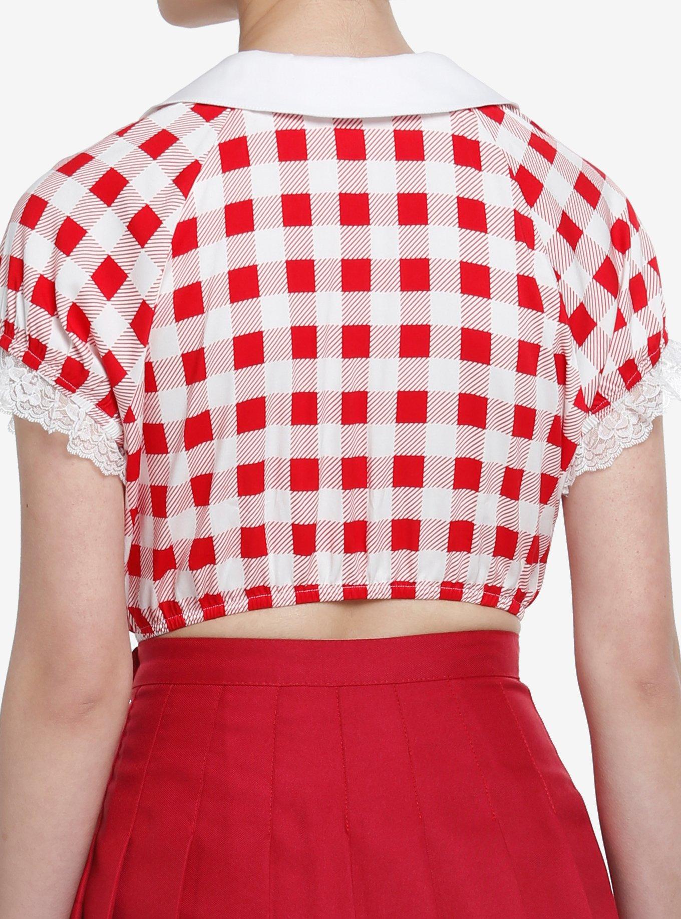 Sweet Society Red Gingham Girls Crop Woven Button-Up, GINGHAM PLAID, alternate