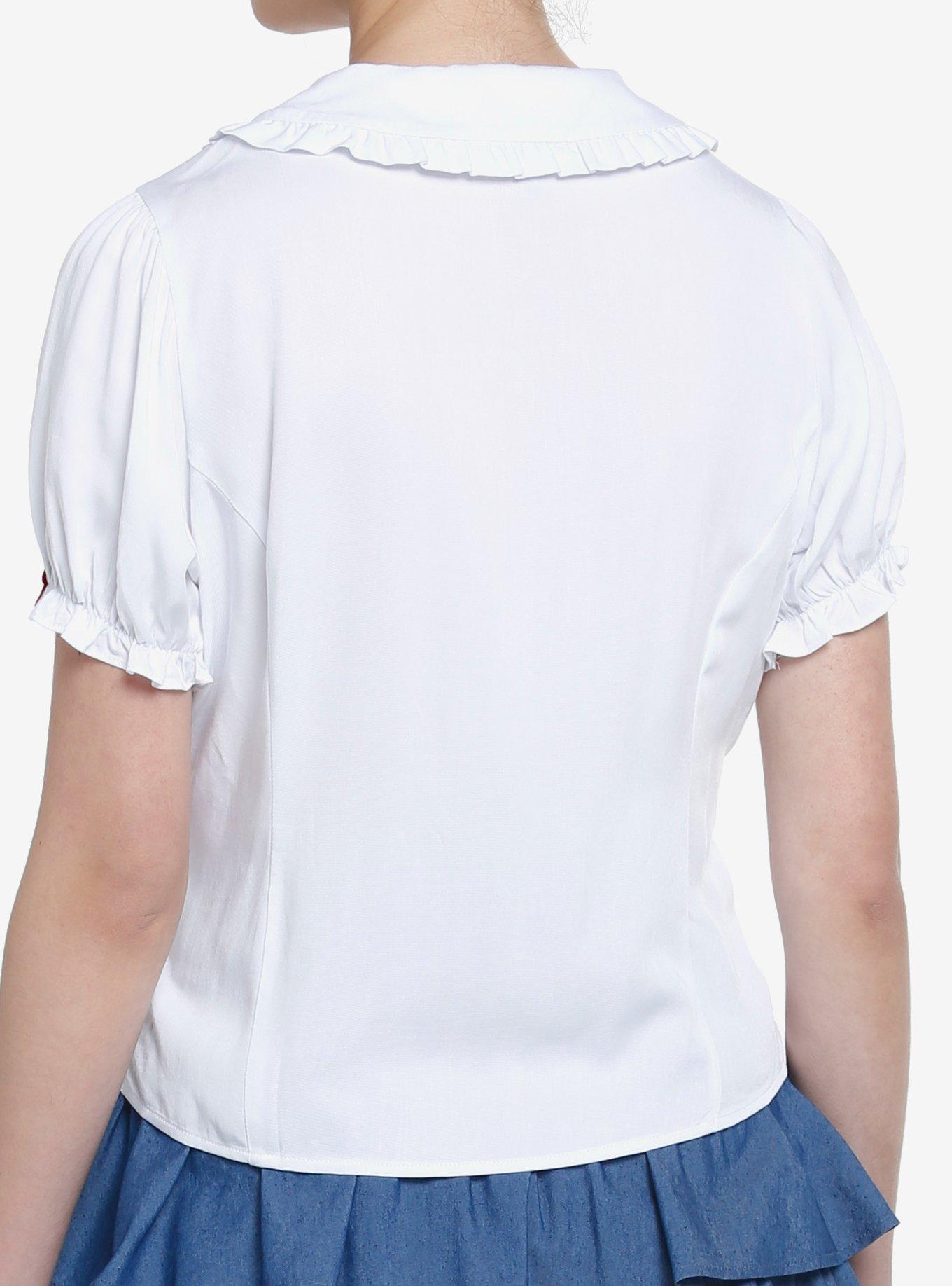 Strawberry Peter Pan Collar Girls Woven Button-Up, WHITE, alternate