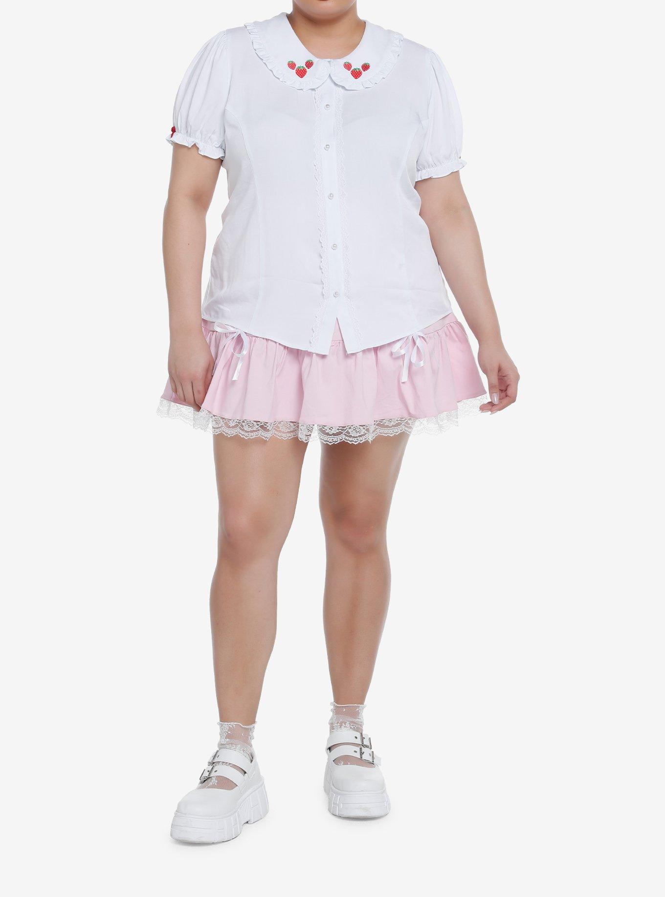 Strawberry Peter Pan Collar Girls Woven Button-Up Plus Size, , hi-res