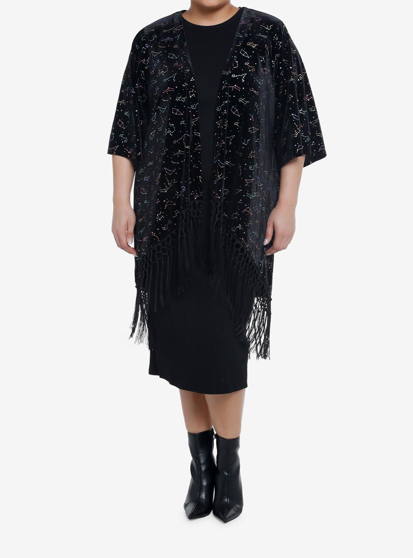 Rainbow Constellations Velvet Girls Short Duster Plus Size, BLACK, alternate