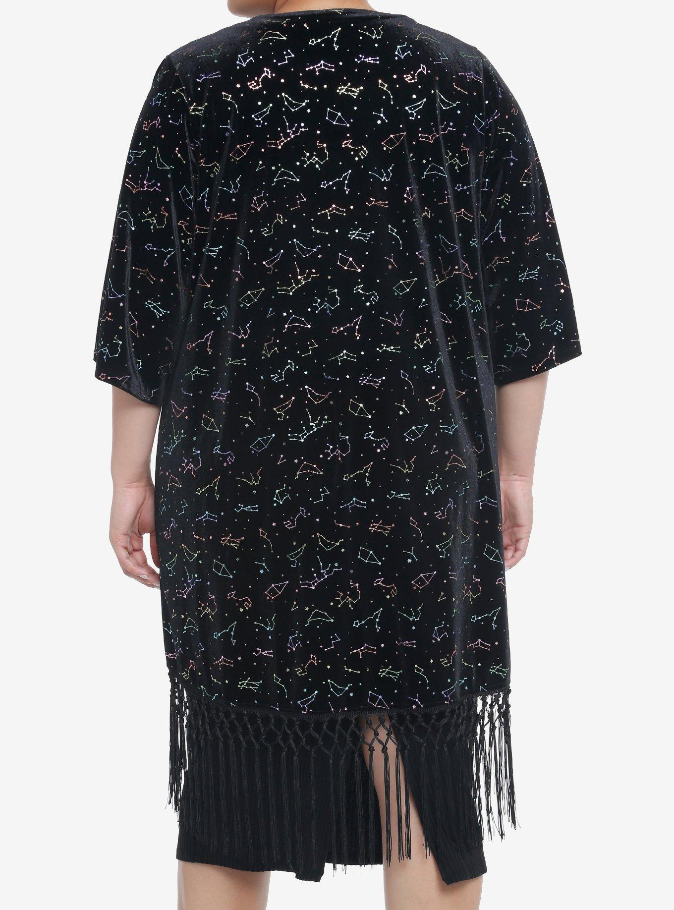 Rainbow Constellations Velvet Girls Short Duster Plus Size, BLACK, alternate