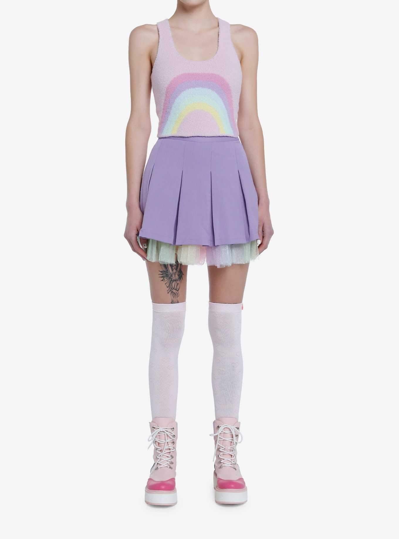 Sweet Society Pastel Rainbow Fuzzy Knit Crop Girls Tank Top, , hi-res