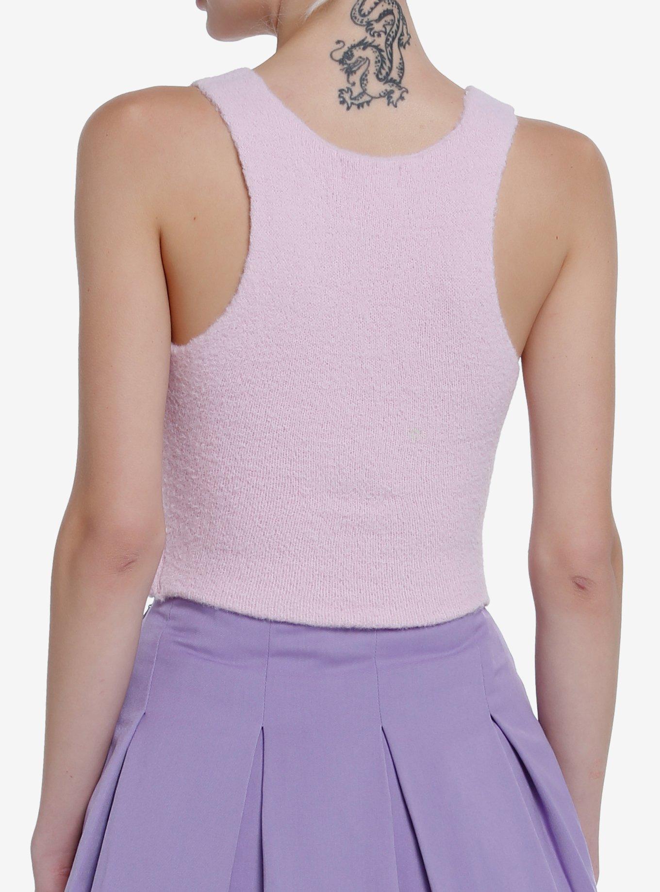 Sweet Society Pastel Rainbow Fuzzy Knit Crop Girls Tank Top, PINK, alternate