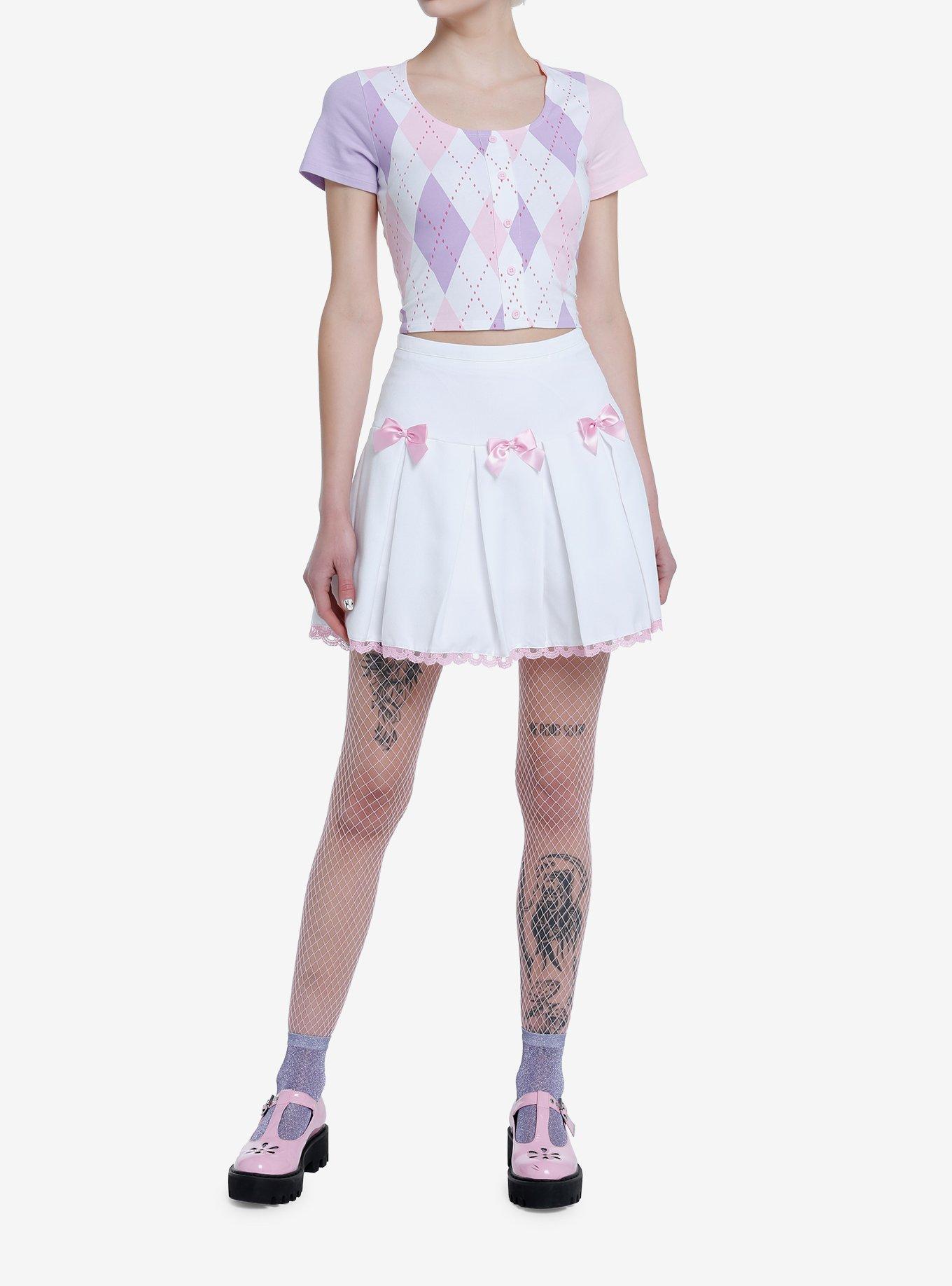 Sweet Society Pastel Argyle Girls Crop Top, MULTI, alternate