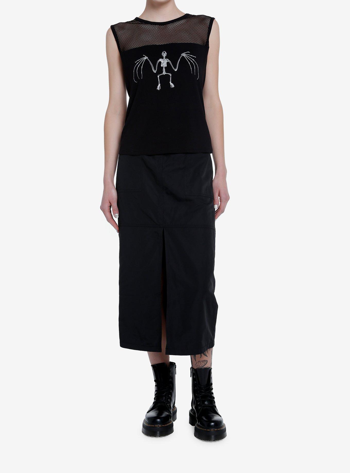 Social Collision Bat Skeleton Mesh Girls Tank Top, BLACK, alternate