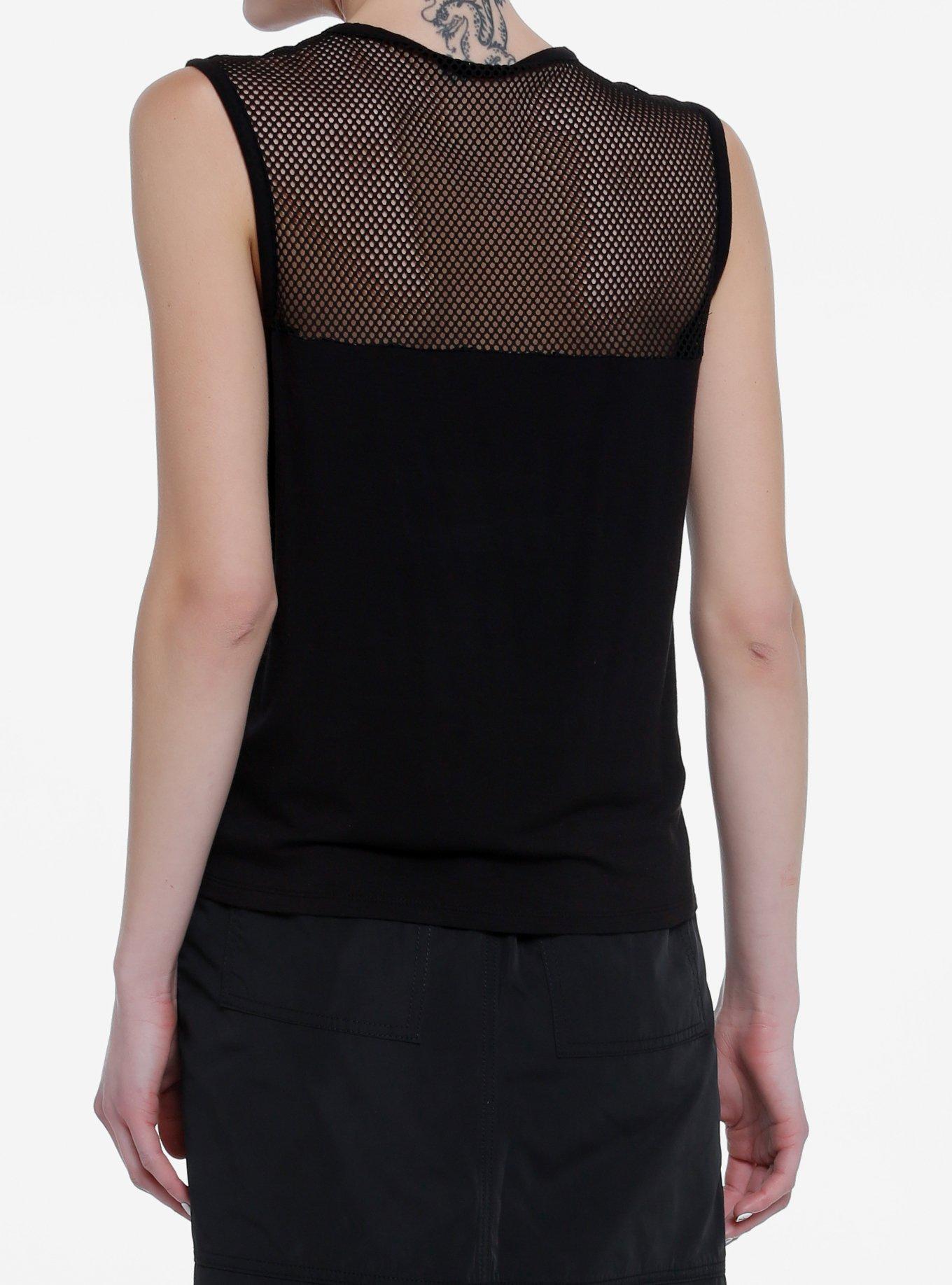 Social Collision Bat Skeleton Mesh Girls Tank Top, BLACK, alternate