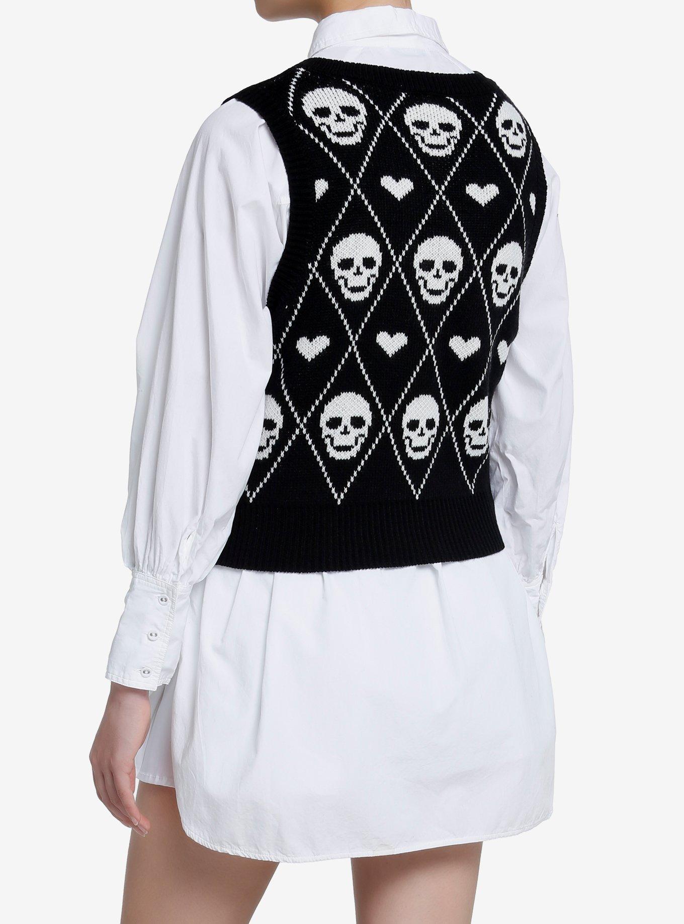 Social Collision Skull Heart Knit Girls Sweater Vest, BLACK, alternate