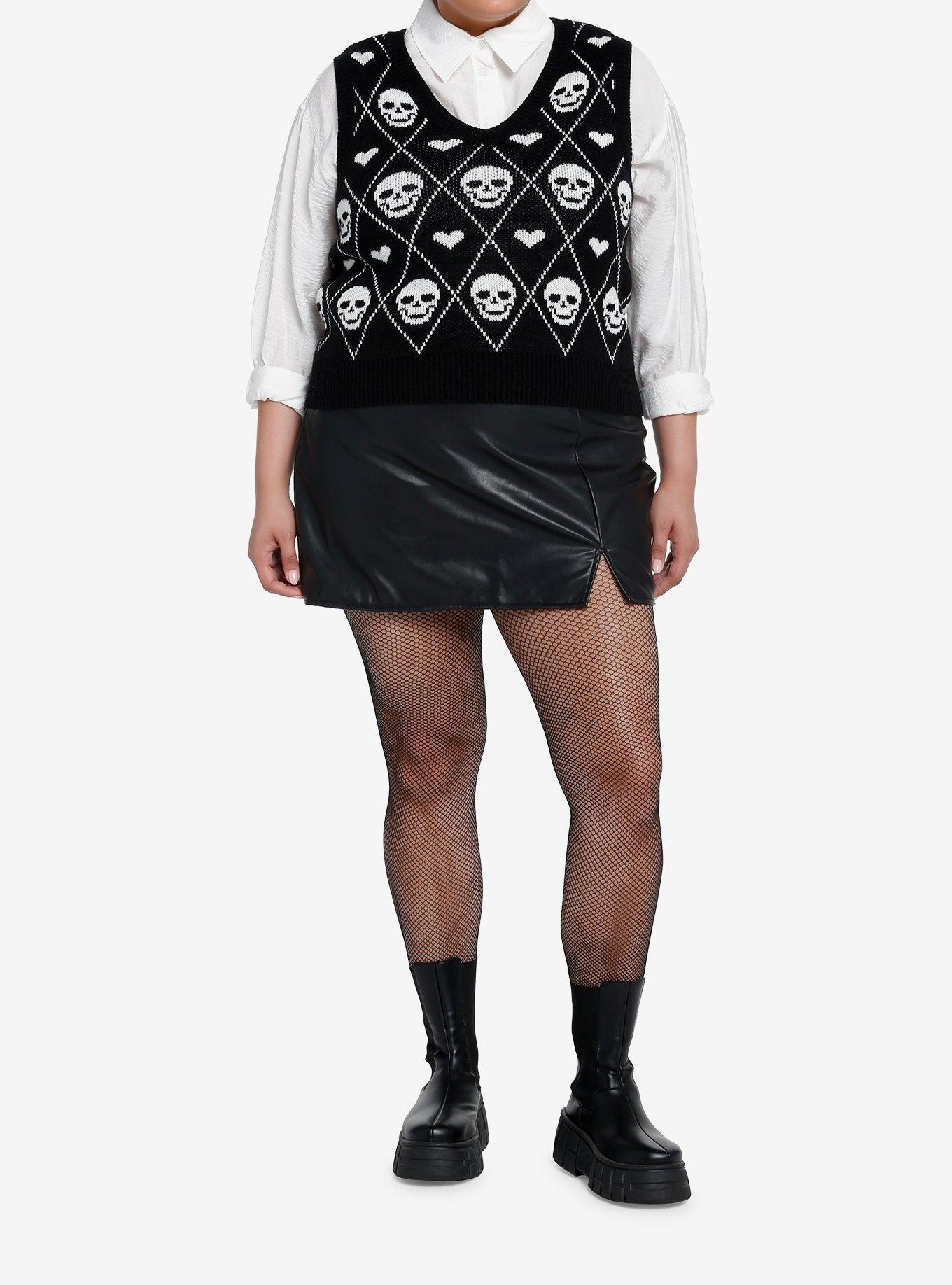 Social Collision Skull Heart Knit Girls Sweater Vest Plus Size, BLACK, alternate