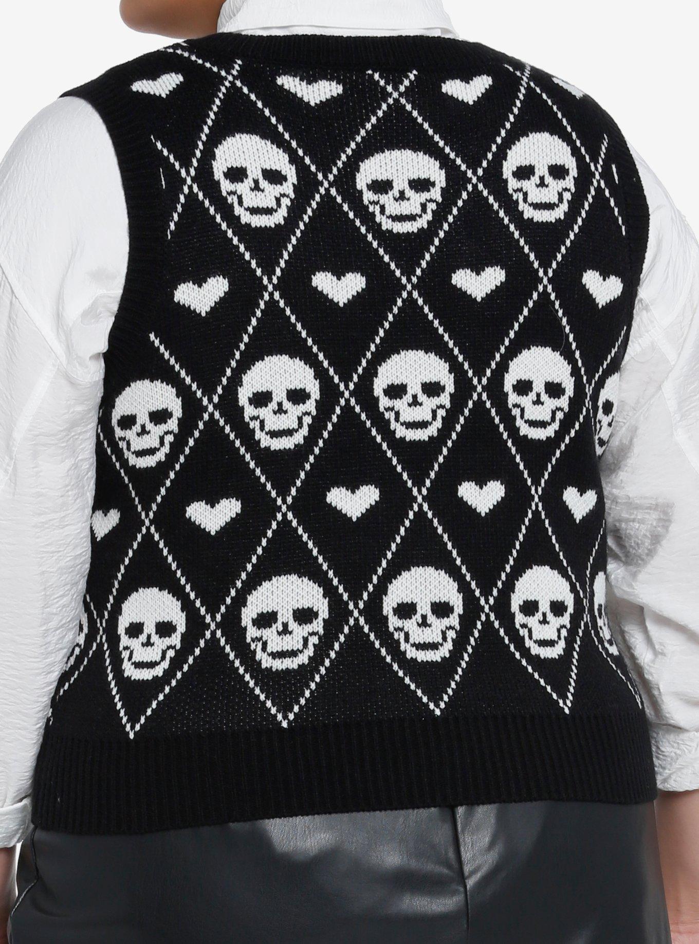 Social Collision Skull Heart Knit Girls Sweater Vest Plus Size, BLACK, alternate