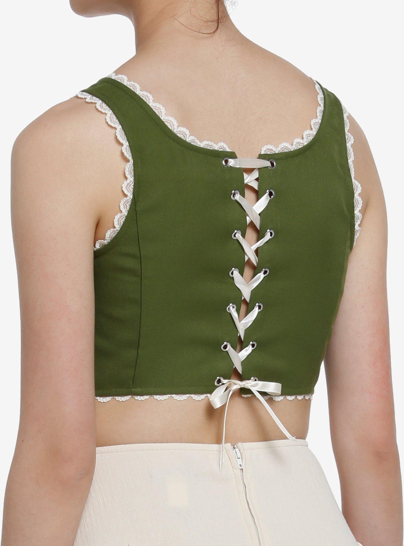 Thorn & Fable Green Girls Crop Corset, FOREST GREEN, alternate