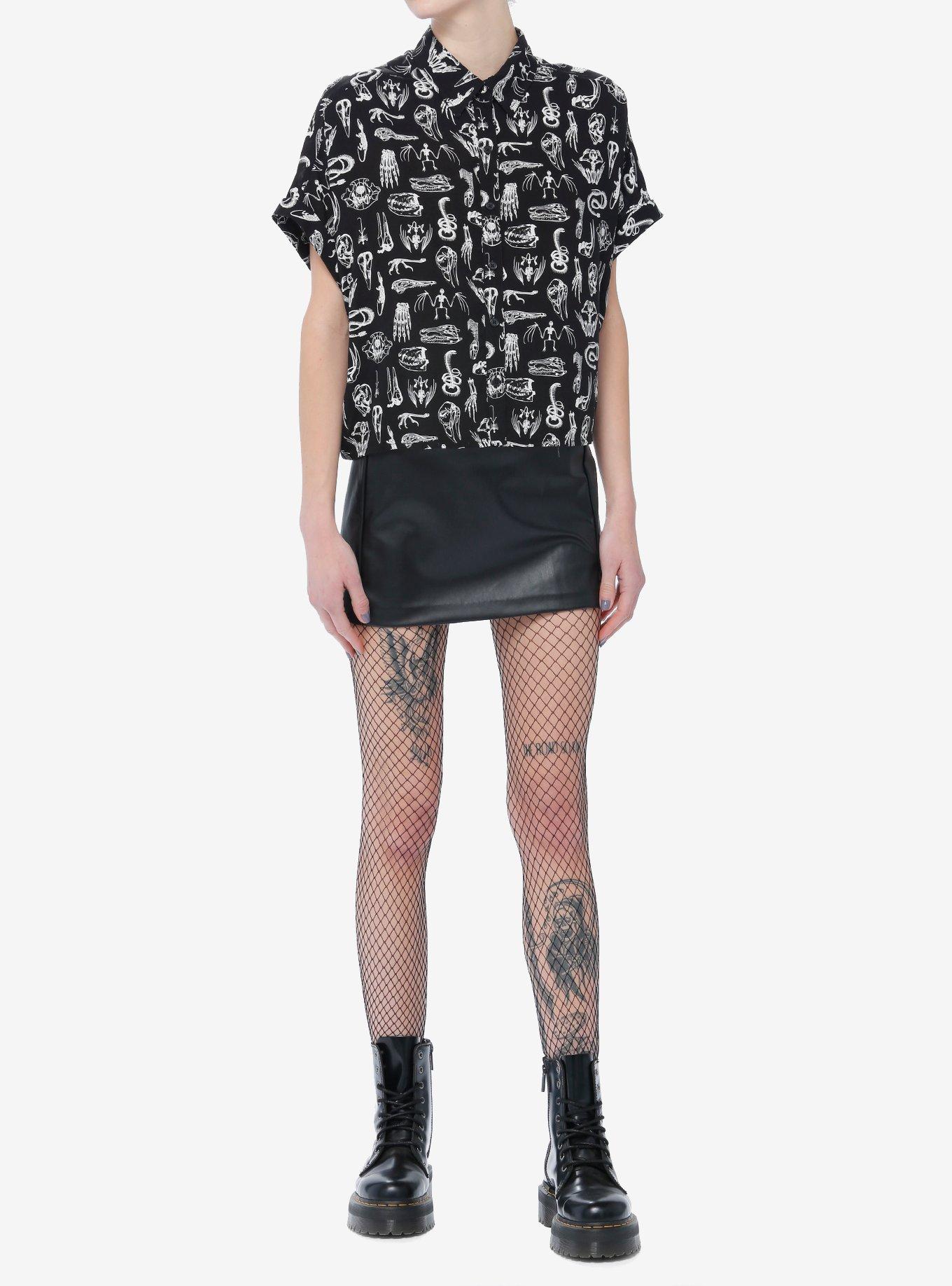 Social Collision Animal Anatomy Girls Boxy Woven Button-Up, BLACK, alternate