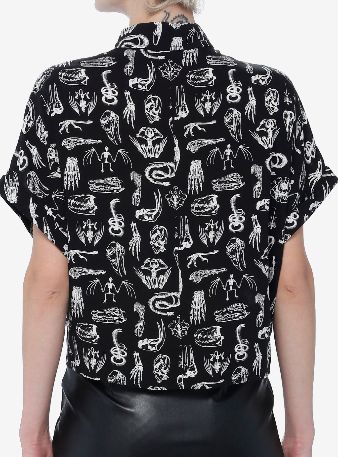 Social Collision Animal Anatomy Girls Boxy Woven Button-Up, BLACK, alternate