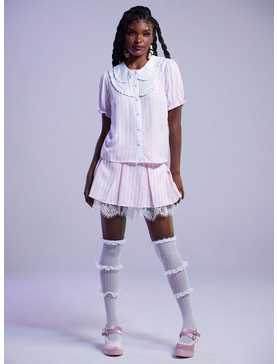 Sweet Society Pink & White Pinstripe Bib Girls Woven Button-Up, , hi-res