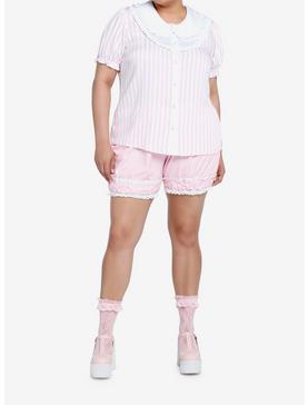 Sweet Society Pink & White Pinstripe Bib Girls Woven Button-Up Plus Size, , hi-res