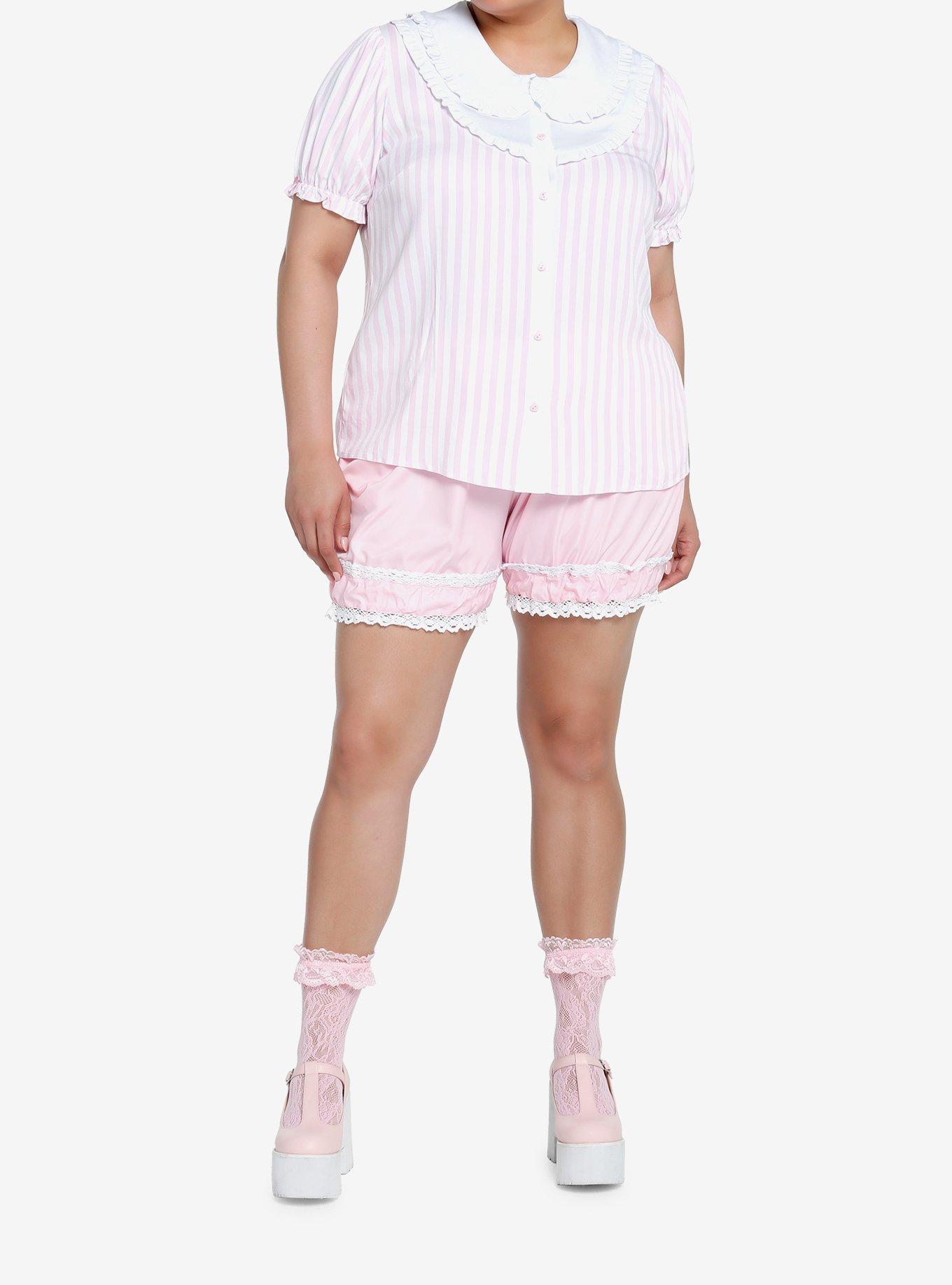 Sweet Society Pink & White Pinstripe Bib Girls Woven Button-Up Plus Size, MULTI, alternate