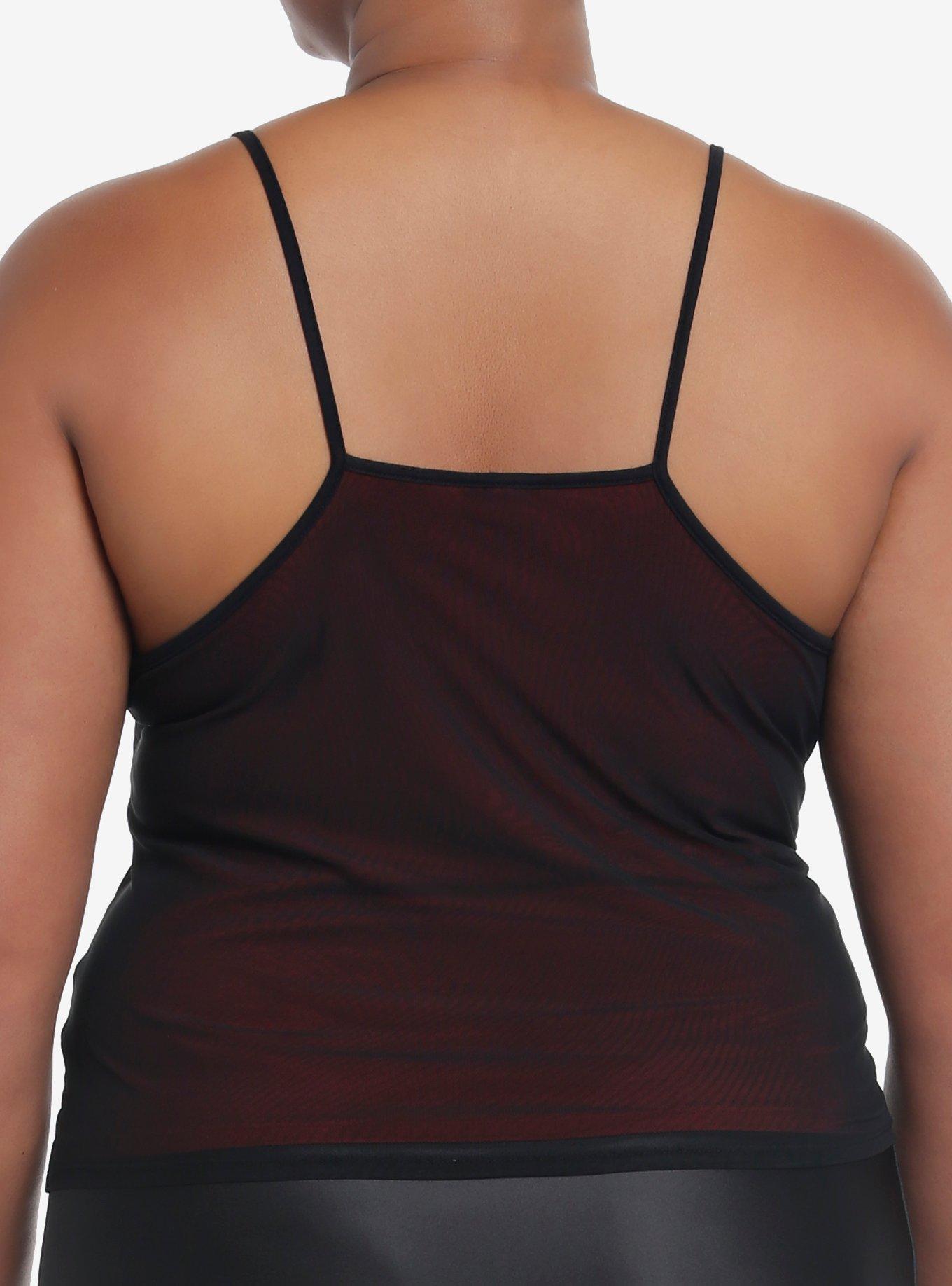 Social Collision Red & Black Mesh Girls Cami Plus Size, BLACK, alternate