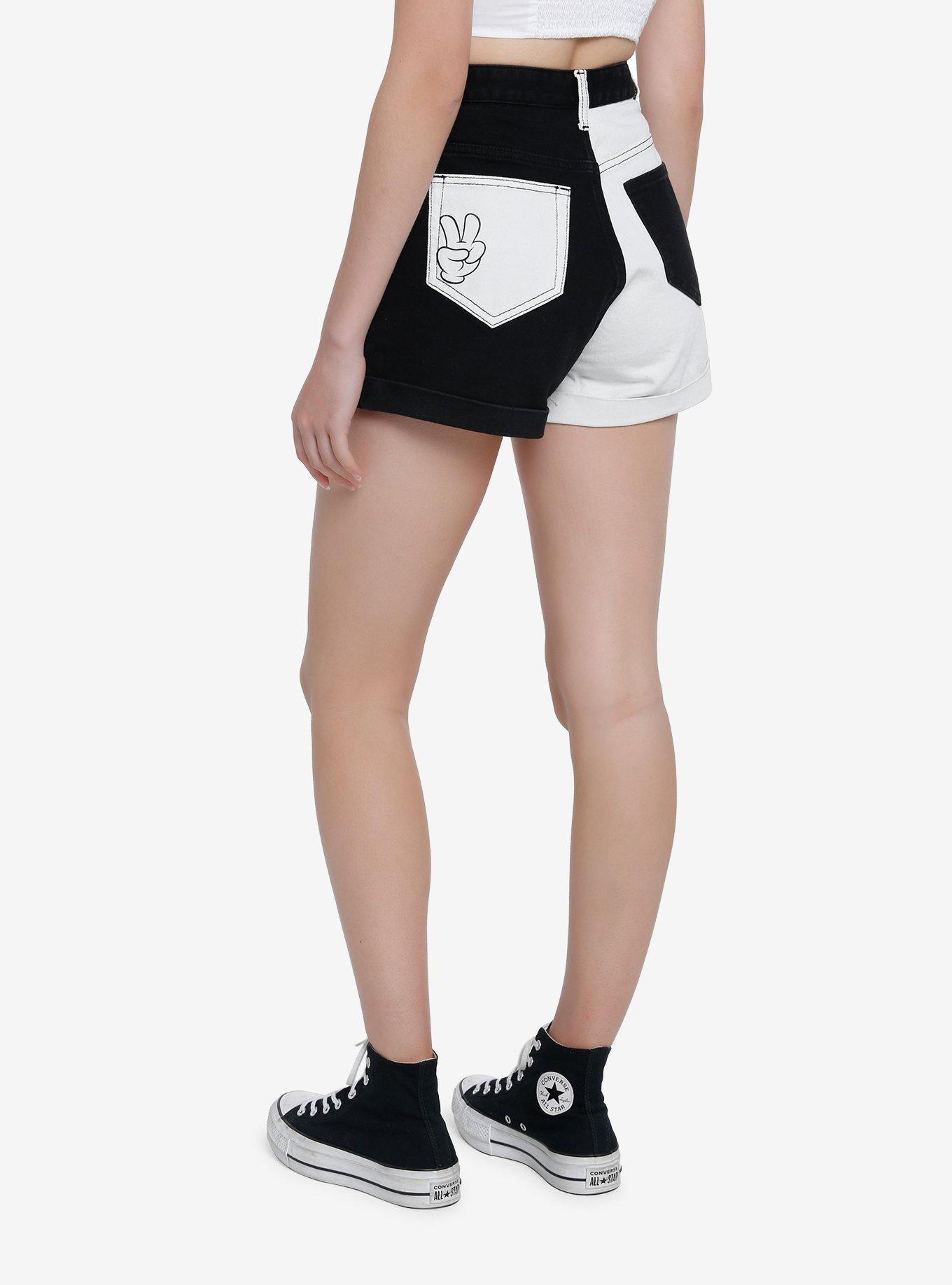 Disney Mickey Mouse Color-Block Mom Shorts, BLACK  WHITE, alternate