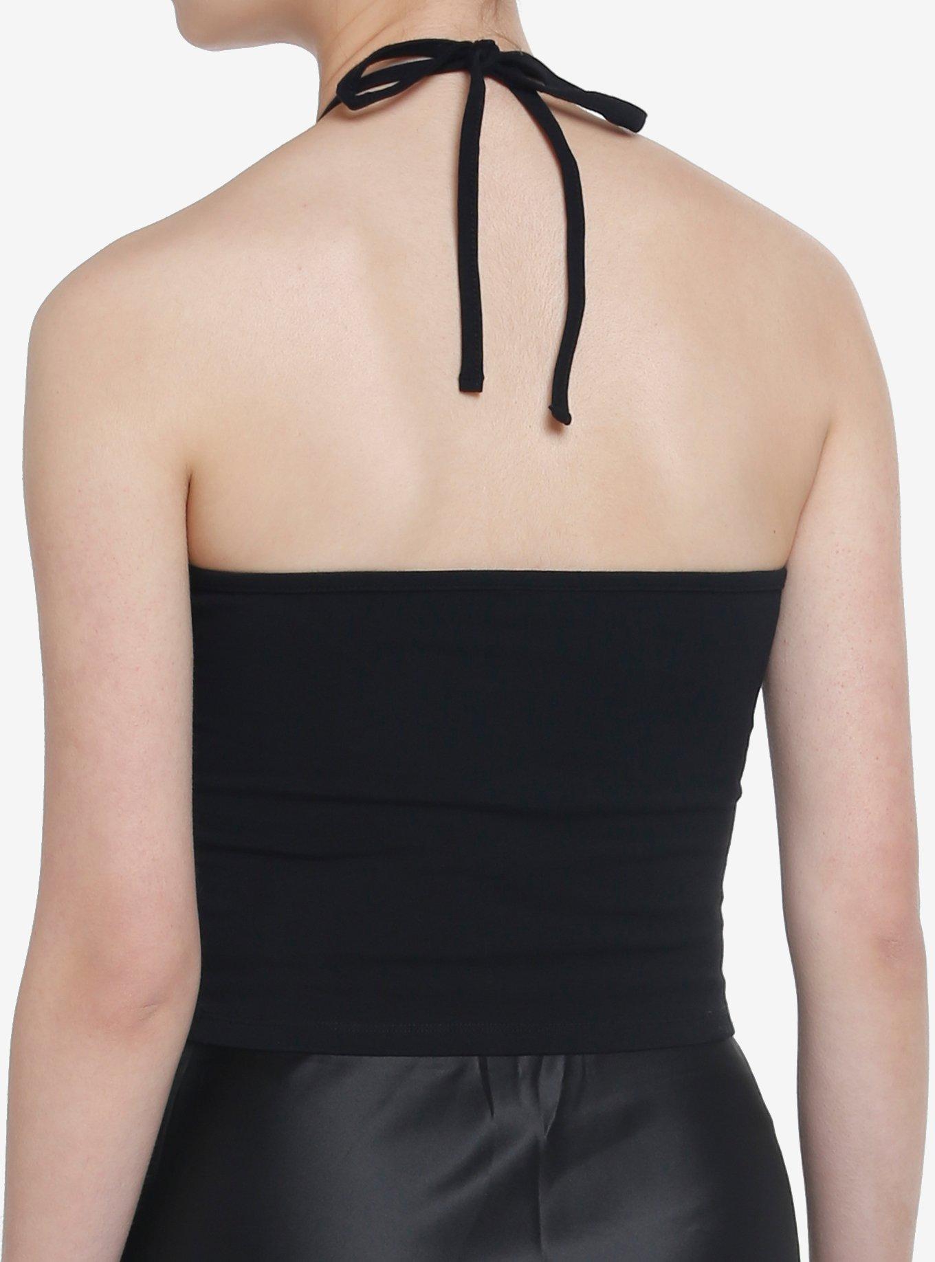 Thorn & Fable Butterfly Foil Girls Halter Top, BLACK, alternate