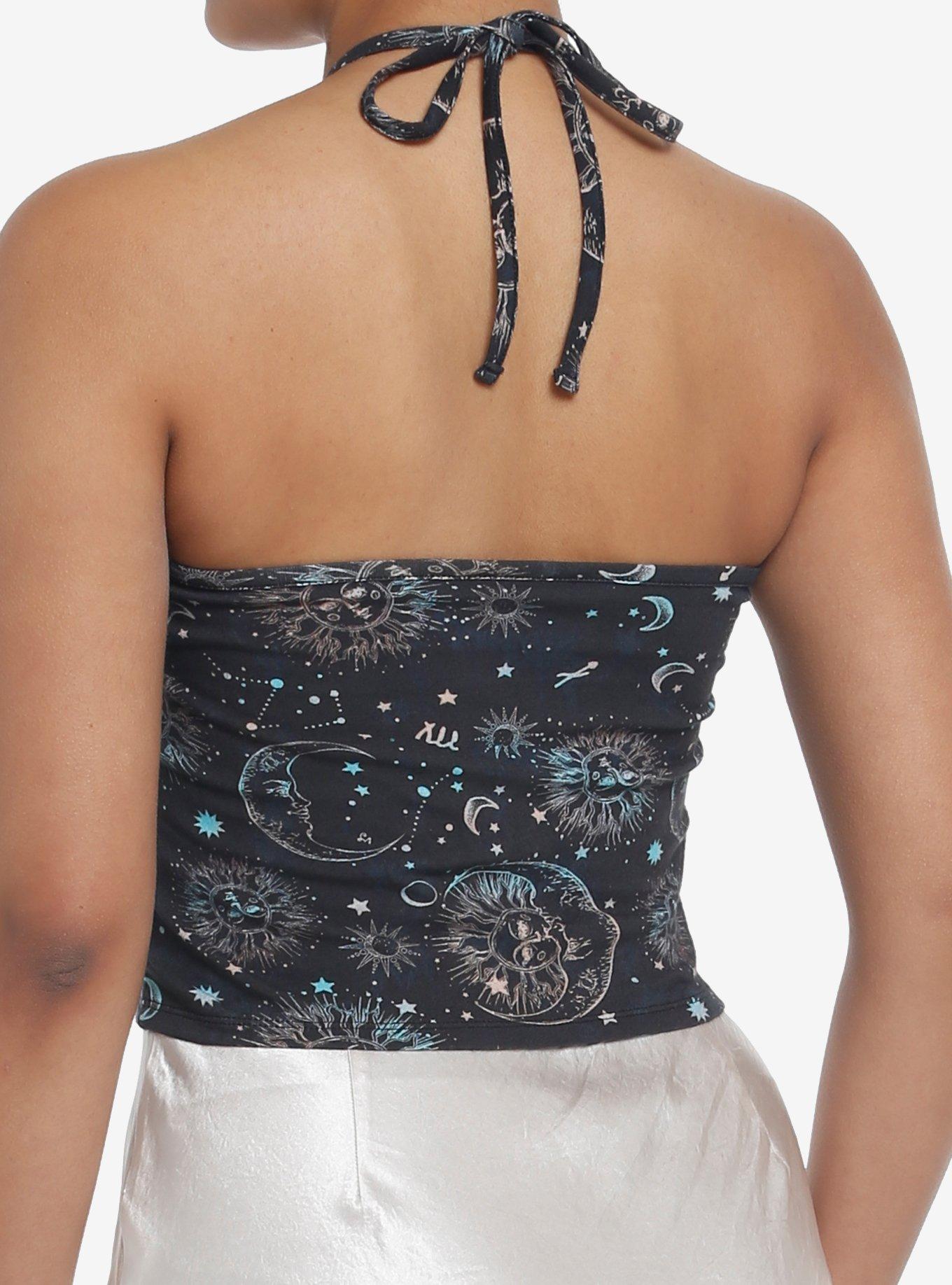 Cosmic Aura Celestial Girls Crop Tank Top, BLACK, alternate - view 3