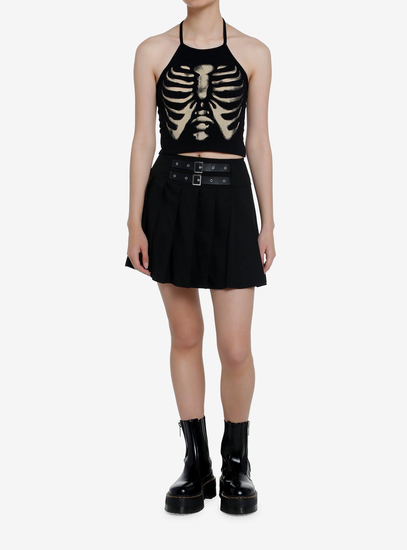 Rib Cage Girls Halter Tank Top, BLACK, alternate