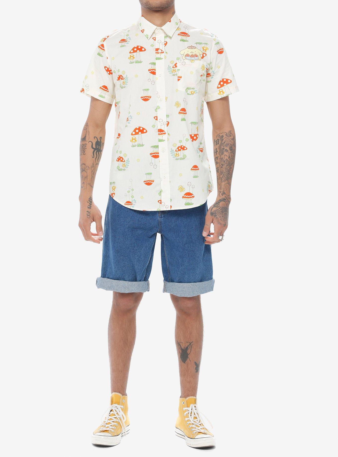 Pompompurin Mushroom Woven Button-Up, BEIGE, alternate