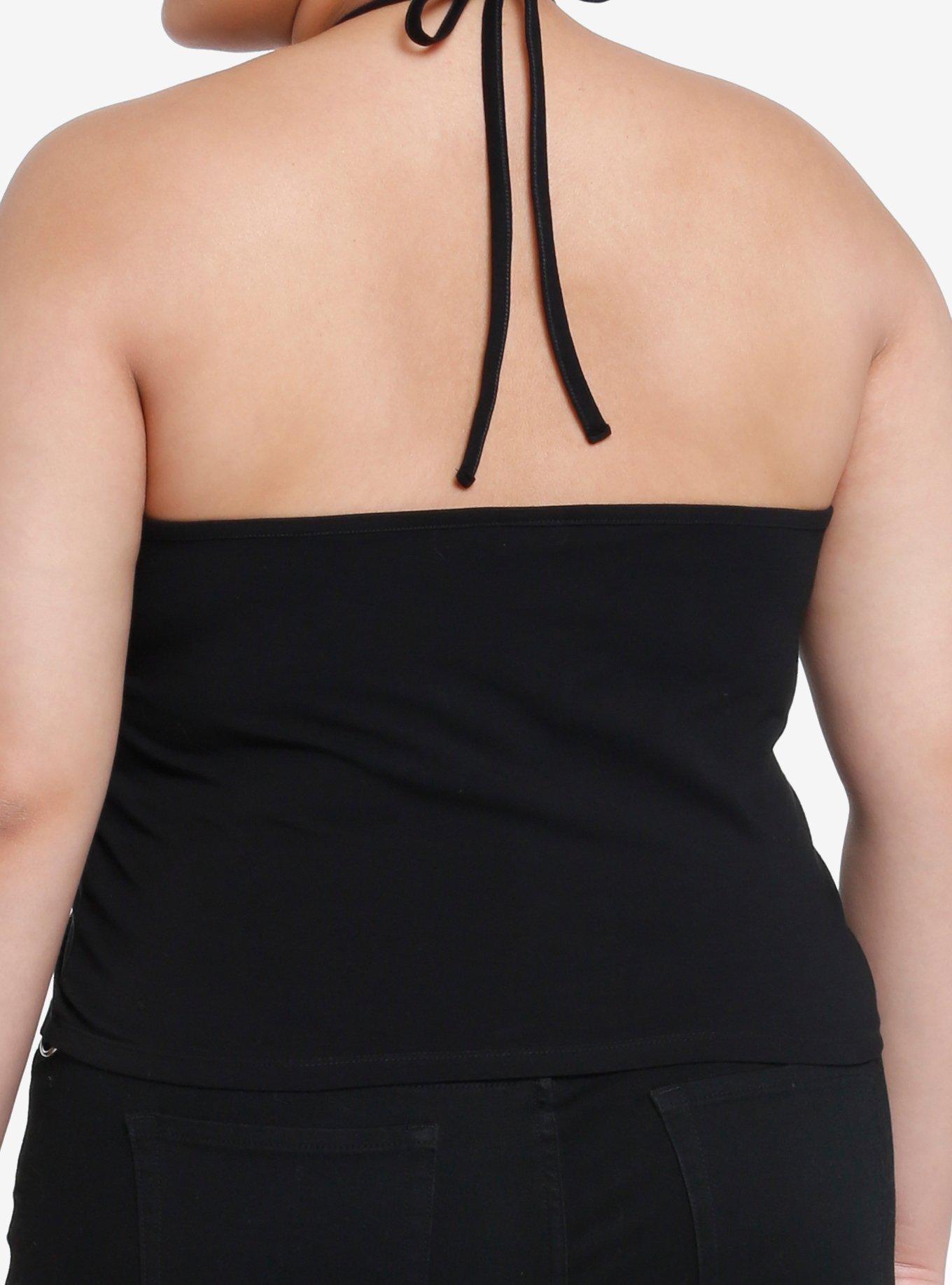 Crossbone Mesh Girls Halter Tank Top Plus Size, BLACK, alternate