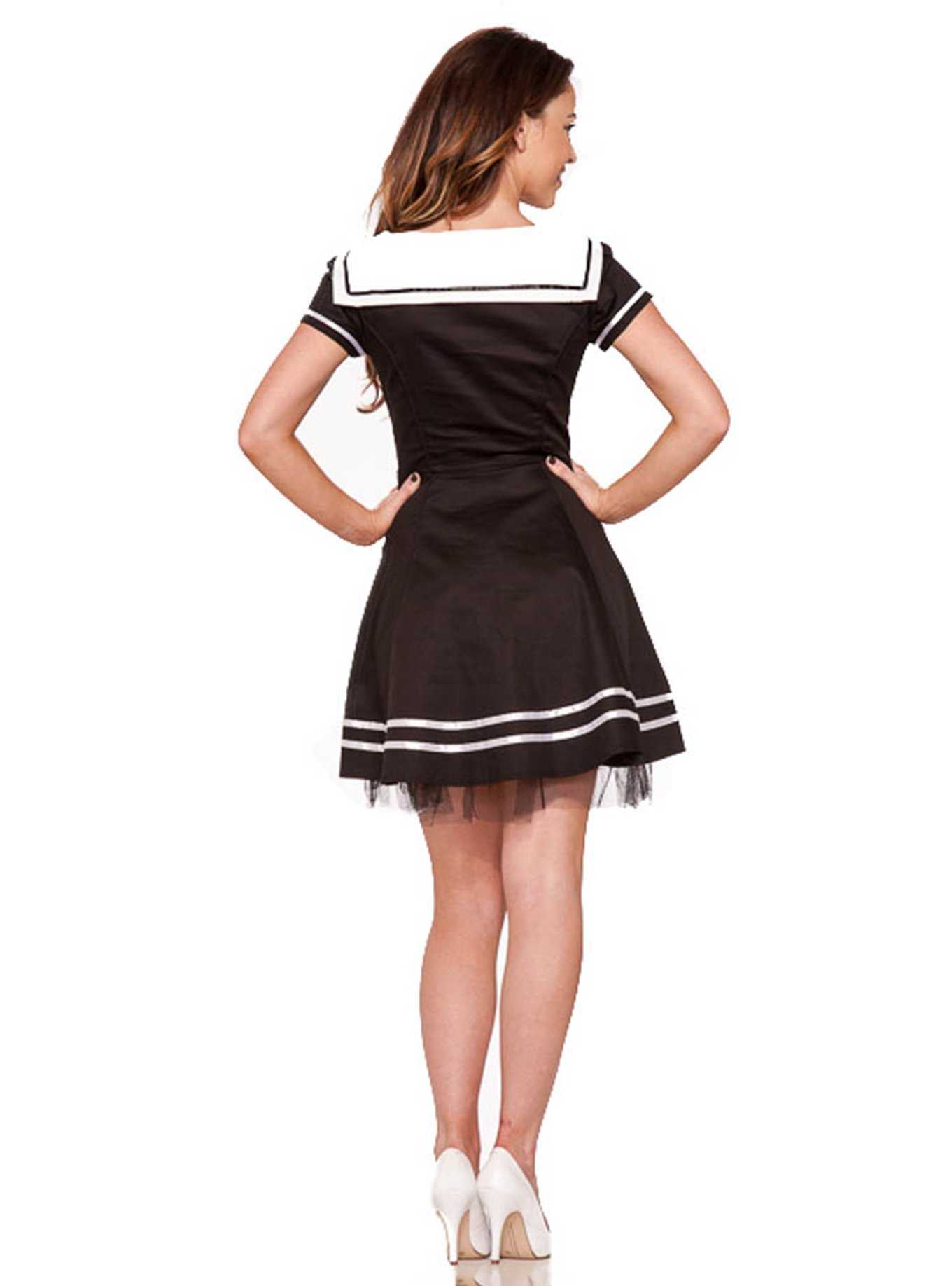 Black Sailor Mini Dress, , hi-res